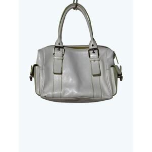 Hype Leather Satchel Cream Green Stitch Large Handbag OS